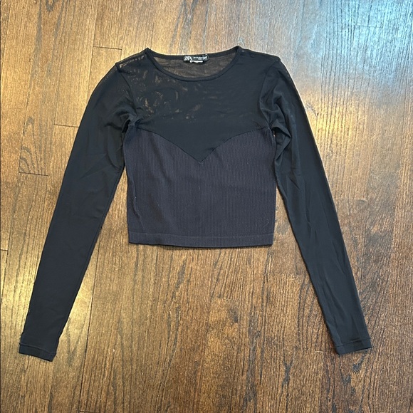 Zara Tops - Zara Women’s Black Mesh Long Sleeve Crop Top Size XS/S